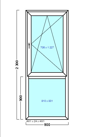 окно оп 121 {v|x} в1 900х2300 {4м1-24-4м1 32мм}