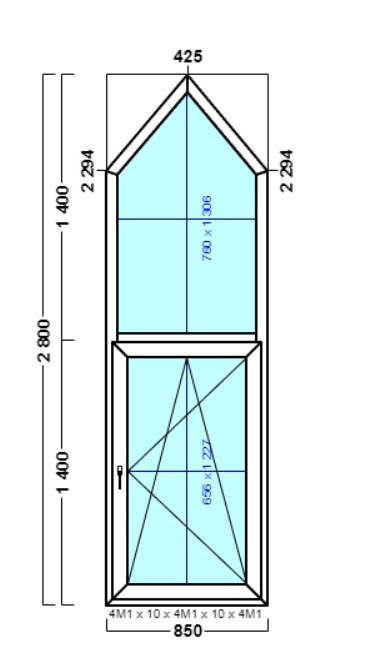 окно с раскладкой опс 47 {xvl} в2 850х2800 правое {4м1-10-4м1-10-4м1 32мм}