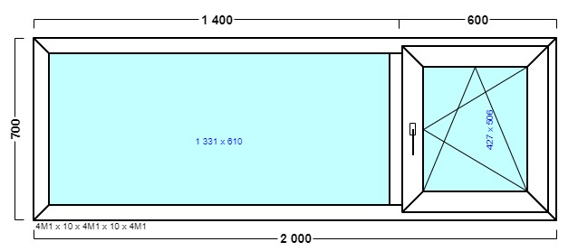 окно оп 81 {xv|} в2 2000х700 {4м1-10-4м1-10-4м1 32мм}