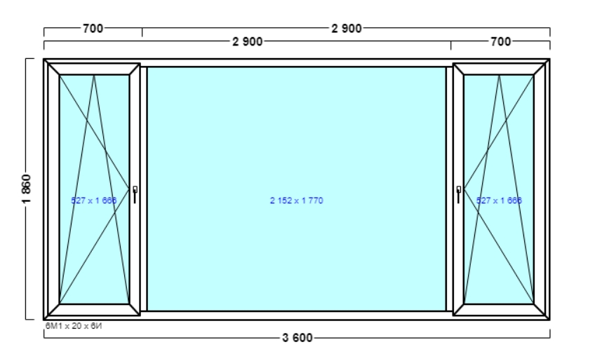 окно оп 116 {|vxv|} в1 3600х1860 {6м1-20-6и 32мм}