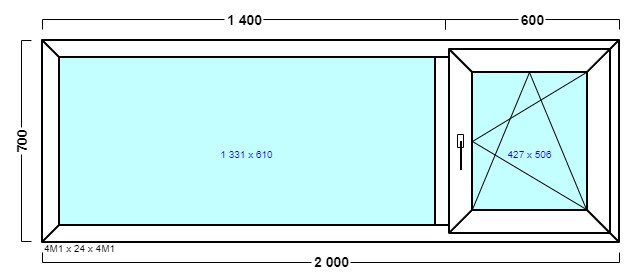 окно оп 81 {xv|} в1 2000х700 {4м1-24-4м1 32мм}