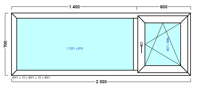 окно оп 81 {xv|} в2 2000х700 {4м1-10-4м1-10-4м1 32мм}