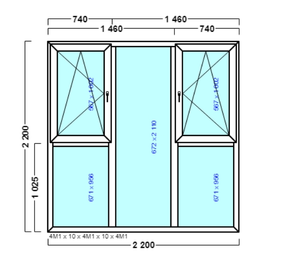 окно оп 118 {х|vхv|x} в2 2200х2200 {4м1-10-4м1-10-4м1 32мм}