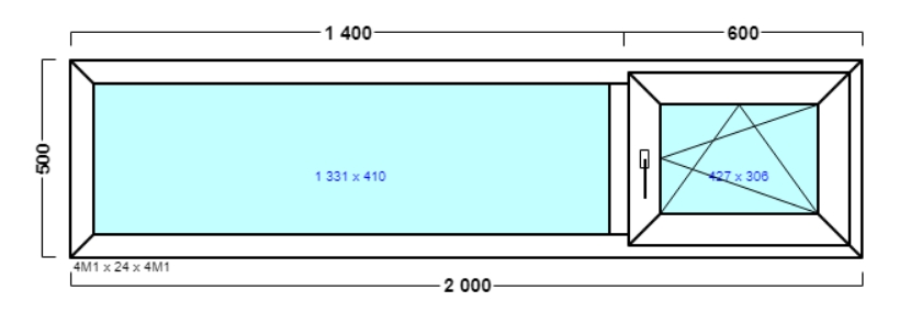 окно оп 64 {xvI} в1 2000х500 {4м1-24-4м1 32мм}