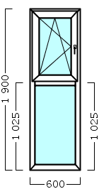 окно оп 119 {|vx} в1 600х1900 {4м1-24-4м1 32мм}