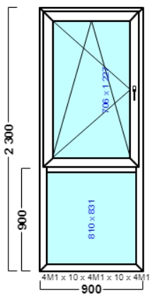 окно оп 121 {х|v} в2 900х2300 {4м1-10-4м1-10-4м1 32мм}