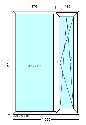 окно оп 85 {xv|} в1 1350х2100 {4м1-24-4м1 32мм}