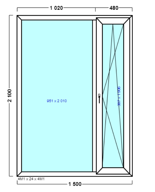 окно оп 99 {xvl}  в1 1500х2100 {4м1-24-4м1 32мм}