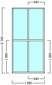 окно оп 124 {xxxx} в2 1880х3760 {4м1-10-4м1-10-4м1 32мм}