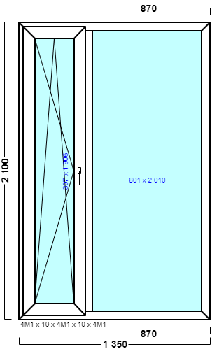 окно оп 85 {|vx} в2 1350х2100 {4м1-10-4м1-10-4м1 32мм}