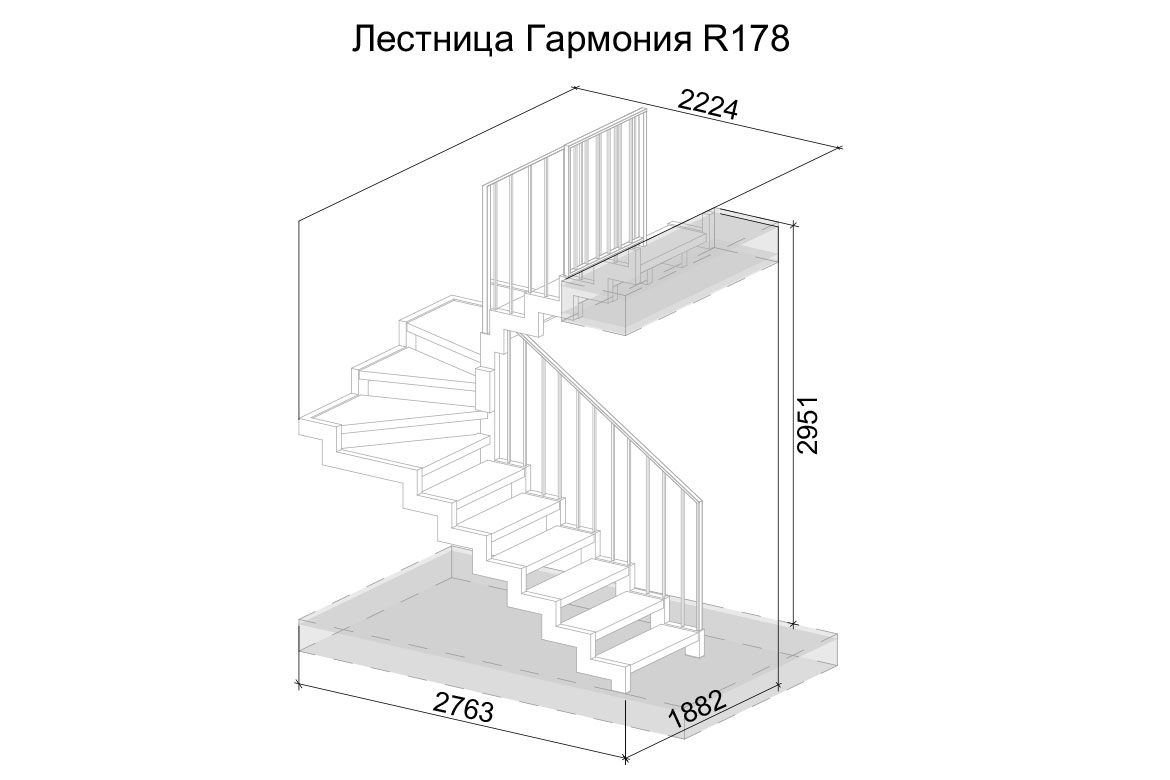 лестница Гармония R178/ Аврора А+232 по часовой стрелке