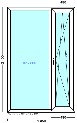 окно оп 85 {xv|} в2 1350х2100 {4м1-10-4м1-10-4м1 32мм}