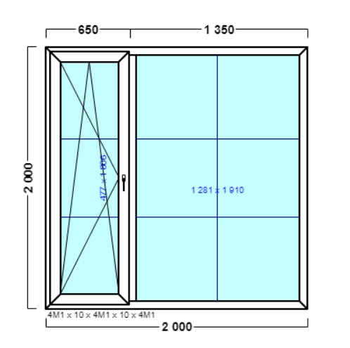 окно с раскладкой оп 172 {lvx} в2 2000х2000 {4м1-10-4м1-10-4м1 32мм}