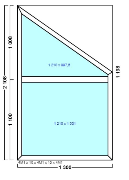 окно опс 80 {x} в2 1300х2108 правое {4м1-10-4м1-10-4м1 32мм}