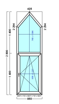 окно с раскладкой опс 47 {xvl} в2 850х2800 правое {4м1-10-4м1-10-4м1 32мм}