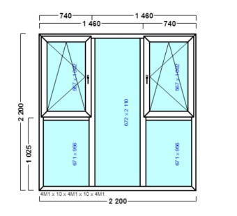 окно оп 118 {х|vхv|x} в2 2200х2200 {4м1-10-4м1-10-4м1 32мм}