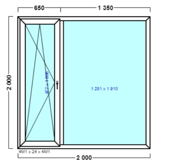 окно оп 172 {lvx} в1 2000х2000 {4м1-24-4м1 32мм}